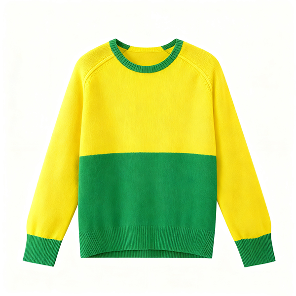 Yellow & Green Block Color Crew Neck Sweater