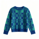 Blue & Green Ombre Check Crew Neck Sweater
