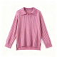 Pink Striped Polo-Collar Sweater