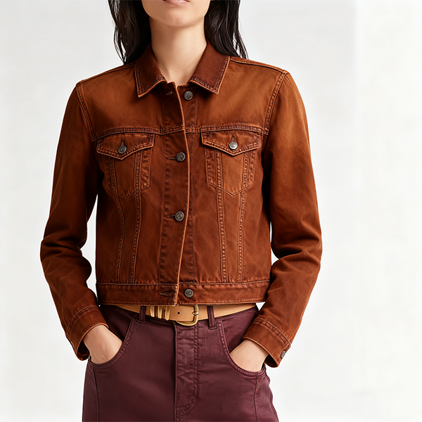 Taupe Distressed Cropped Denim Jacket