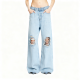 Light Blue Distressed Wide-Leg Denim Jeans