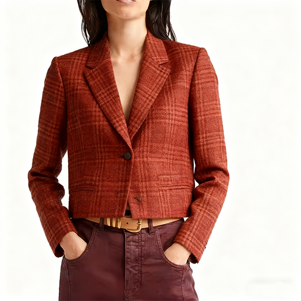Rust Plaid Cropped Blazer