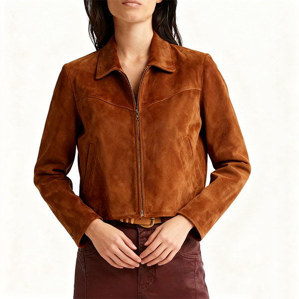 Tan Suede Cropped Collared Jacket