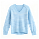 Light Blue V-Neck Sweater with Diagonal Stripes