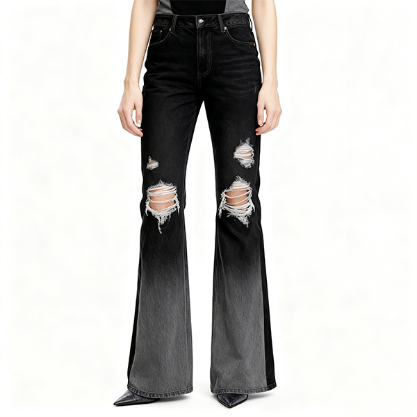 Black Ombré Distressed Flared Jeans